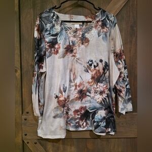 Alfred Dunner Embellished Floral 3/4 Sleeve Top-Size 2x